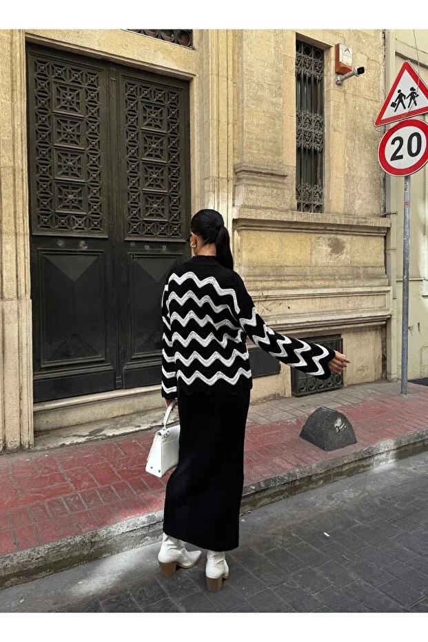 carla mara new season women's zigzag patterned sweater and dress knitwear set carla mara new season women's zigzag patterned sweater and dress knitwear set