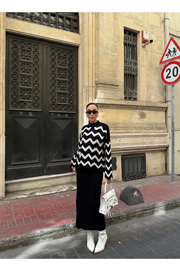 carla mara new season women's zigzag patterned sweater and dress knitwear set carla mara new season women's zigzag patterned sweater and dress knitwear set