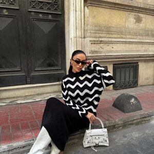 Home carla mara new season women's zigzag patterned sweater and dress knitwear set