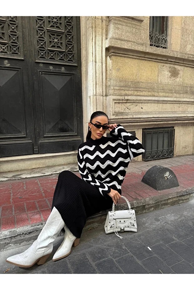 carla mara new season women's zigzag patterned sweater and dress knitwear set carla mara new season women's zigzag patterned sweater and dress knitwear set