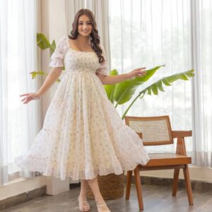 Home dream tree women fit and flare white midi/calf length dress